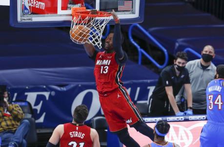 Miami Heat center Bam Adebayo (13) dunks against the Oklahoma City Thunder
(Alo<em></em>nzo Adams-USA TODAY Sports)