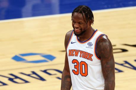 NEW YORK, NY - APRIL 11: Julius Randle #30 of the New York Knicks in action against the Toro<em></em>nto Raptors during a game at Madison Square Garden on April 11, 2021 in New York City. The Knicks defeated the Raptors 102-96. NOTE TO USER: User expressly acknowledges and agrees that, by downloading and or using this photograph, User is co<em></em>nsenting to the terms and co<em></em>nditions of the Getty Images License Agreement. (Photo by Rich Schultz/Getty Images)