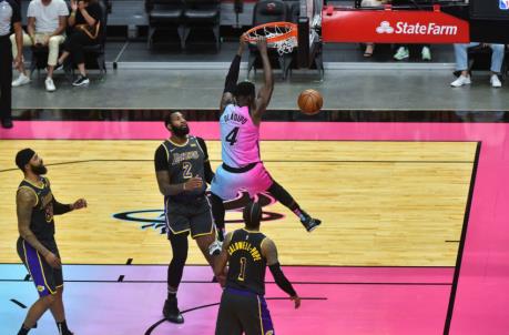 Victor Oladipo #4 of the Miami Heat dunks the basketball during the second half of the game against the Los Angeles Lakers
(Photo by Eric Espada/Getty Images)