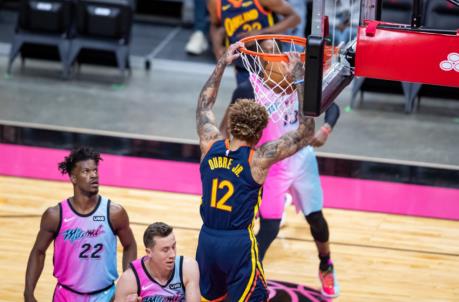 Golden State Warriors guard Kelly Oubre Jr. (12) dunks during the first quarter of a game against the Miami Heat
(Mary Holt-USA TODAY Sports)