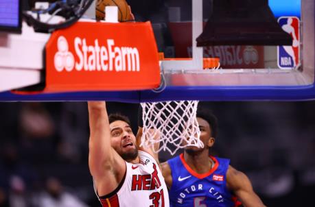 Max Strus #31 of the Miami Heat dunks the ball during the game against the Detroit Pistons
(Photo by Rey Del Rio/Getty Images)