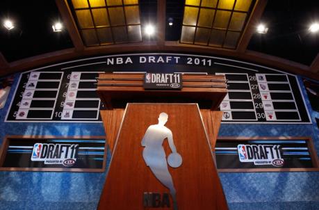 NBA draft board and podium (Photo by Mike Stobe/Getty Images)