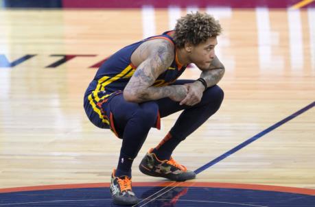 SAN FRANCISCO, CALIFORNIA - APRIL 09: Kelly Oubre Jr. #12 of the Golden State Warriors looks on against the Washington Wizards during the second half of an NBA basketball game at Chase Center on April 09, 2021 in San Francisco, California. NOTE TO USER: User expressly acknowledges and agrees that, by downloading and or using this photograph, User is co<em></em>nsenting to the terms and co<em></em>nditions of the Getty Images License Agreement. (Photo by Thearon W. Henderson/Getty Images)