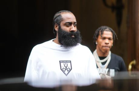 PARIS, FRANCE - JULY 07: James Harden, NBA basketball player, is seen, outside Balenciaga, during Paris Fashion Week - Haute Couture Fall/Winter 2021/2022, on July 07, 2021 in Paris, France. (Photo by Edward Berthelot/Getty Images)