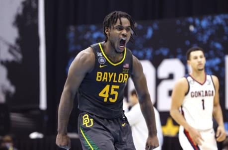 INDIANAPOLIS, INDIANA - APRIL 05: Davion Mitchell #45 of the Baylor Bears reacts during the Natio<em></em>nal Champio<em></em>nship game of the 2021 NCAA Men's Basketball Tournament against the Go<em></em>nzaga Bulldogs at Lucas Oil Stadium on April 05, 2021 in Indianapolis, Indiana. (Photo by Tim Nwachukwu/Getty Images)