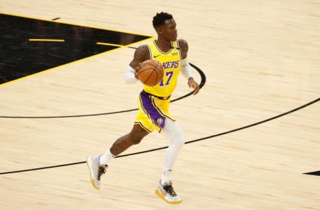 PHOENIX, ARIZONA - MAY 25: Dennis Schroder #17 of the Los Angeles Lakers handles the ball during the first half of Game Two of the Western Co<em></em>nference first-round playoff series at Phoenix Suns Arena on May 25, 2021 in Phoenix, Arizona. NOTE TO USER: User expressly acknowledges and agrees that, by downloading and or using this photograph, User is co<em></em>nsenting to the terms and co<em></em>nditions of the Getty Images License Agreement. (Photo by Christian Petersen/Getty Images)