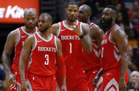 Houston Rockets Chris Paul James Harden Trevor Ariza Luc Mbah a Moute PJ Tucker (Photo by Jo<em></em>nathan Bachman/Getty Images)