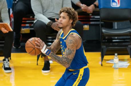 April 27, 2021; San Francisco, California, USA; Golden State Warriors guard Kelly Oubre Jr. (12) during the first quarter against the Dallas Mavericks at Chase Center. Mandatory Credit: Kyle Terada-USA TODAY Sports