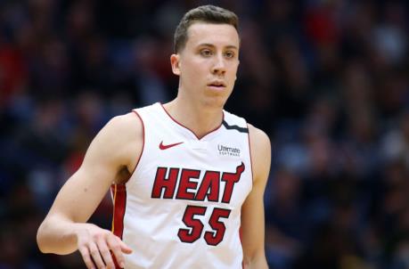 NEW ORLEANS, LOUISIANA - MARCH 06: Duncan Robinson #55 of the Miami Heat reacts against the New Orleans Pelicans during a game at the Smoothie King Center on March 06, 2020 in New Orleans, Louisiana. NOTE TO USER: User expressly acknowledges and agrees that, by downloading and or using this Photograph, user is co<em></em>nsenting to the terms and co<em></em>nditions of the Getty Images License Agreement. (Photo by Jo<em></em>nathan Bachman/Getty Images)