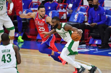 Jaylen Brown and Ben SImmons Mandatory Credit: Eric Hartline-USA TODAY Sports