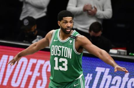 NEW YORK, NEW YORK - MAY 25: Tristan Thompson #13 of the Boston Celtics defends against the Brooklyn Nets in Game Two of the First Round of the 2021 NBA Playoffs at Barclays Center on May 25, 2021 in New York City. NOTE TO USER: User expressly acknowledges and agrees that, by downloading and or using this photograph, User is co<em></em>nsenting to the terms and co<em></em>nditions of the Getty Images License Agreement. (Photo by Steven Ryan/Getty Images)