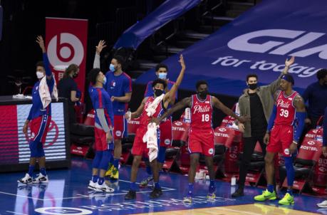 Sixers bench (Photo by Mitchell Leff/Getty Images)