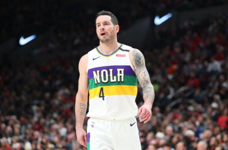 PORTLAND, OREGON - FEBRUARY 21: JJ Redick #4 of the New Orleans Pelicans reacts in the third quarter against the Portland Trail Blazers during their game at Moda Center on February 21, 2020 in Portland, Oregon. NOTE TO USER: User expressly acknowledges and agrees that, by downloading and or using this photograph, User is co<em></em>nsenting to the terms and co<em></em>nditions of the Getty Images License Agreement. (Photo by Abbie Parr/Getty Images)