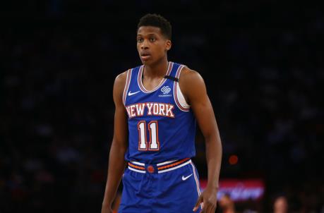 NEW YORK, NEW YORK - MARCH 02: Frank Ntilikina #11 of the New York Knicks in action against the Houston Rockets at Madison Square Garden on March 02, 2020 in New York City. NOTE TO USER: User expressly acknowledges and agrees that, by downloading and or using this photograph, User is co<em></em>nsenting to the terms and co<em></em>nditions of the Getty Images License Agreement. New York Knicks defeated the Houston Rockets 125-123. (Photo by Mike Stobe/Getty Images)