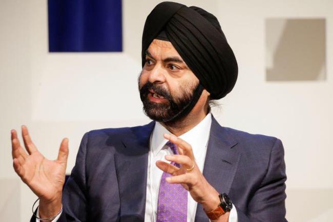 Mastercard President and CEO Banga speaks to attendees during the Department of Homeland Security's Cybersecurity Summit in Manhattan, New York