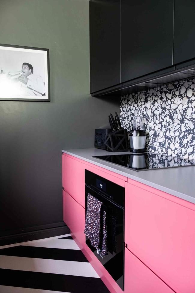 pink and terrazzo kitchen