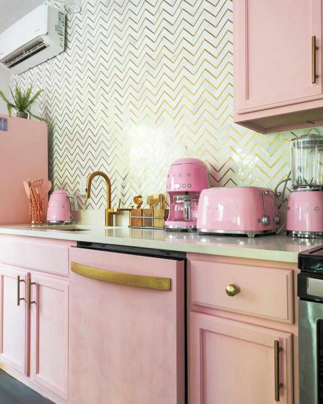 pink and gold kitchen