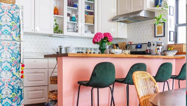 pink kitchen island