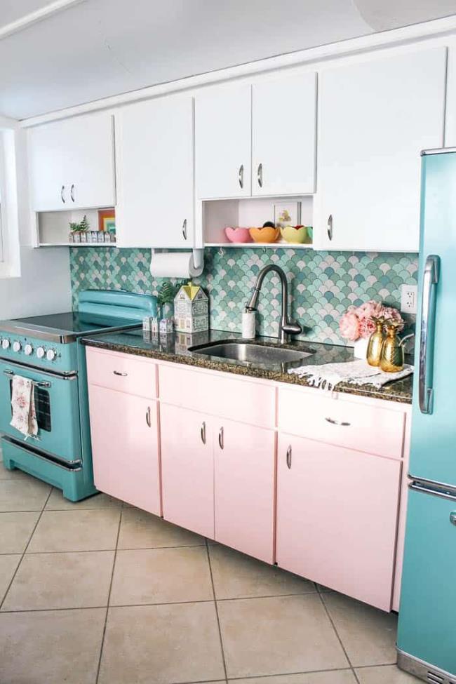 pink and mint kitchen