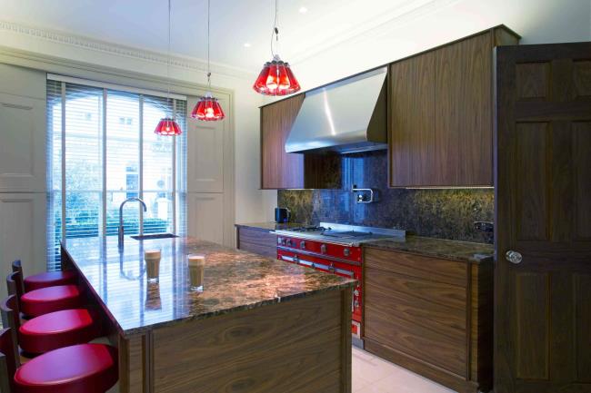 pops of red in minimalist kitchen