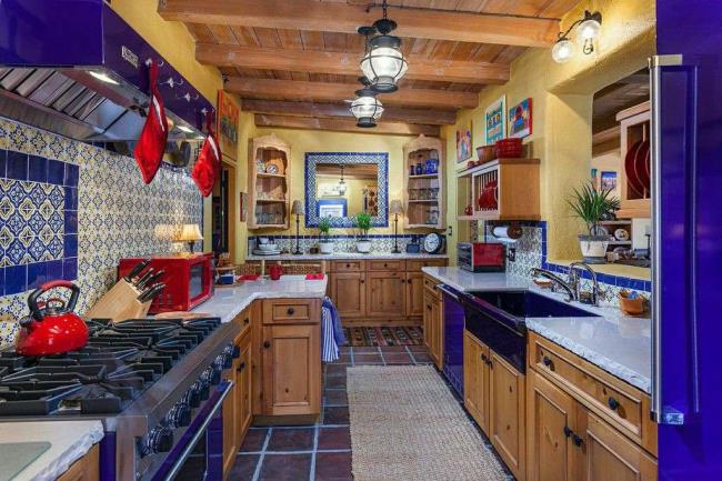 colorful small Spanish inspired kitchen