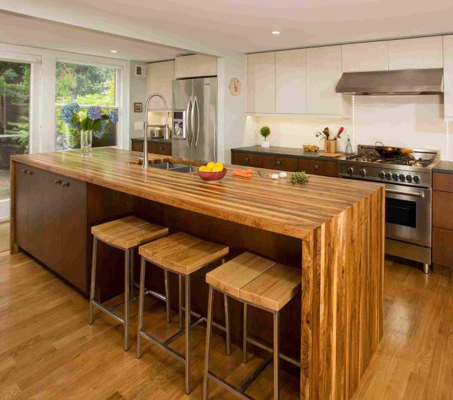 Butcher block waterfall countertop