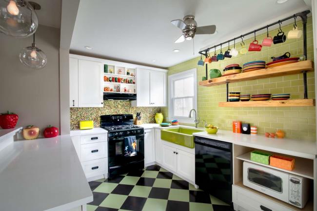 sleek green kitchen cabinets