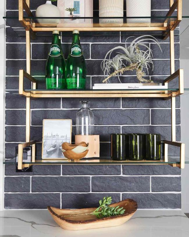 Black subway tile in bathroom