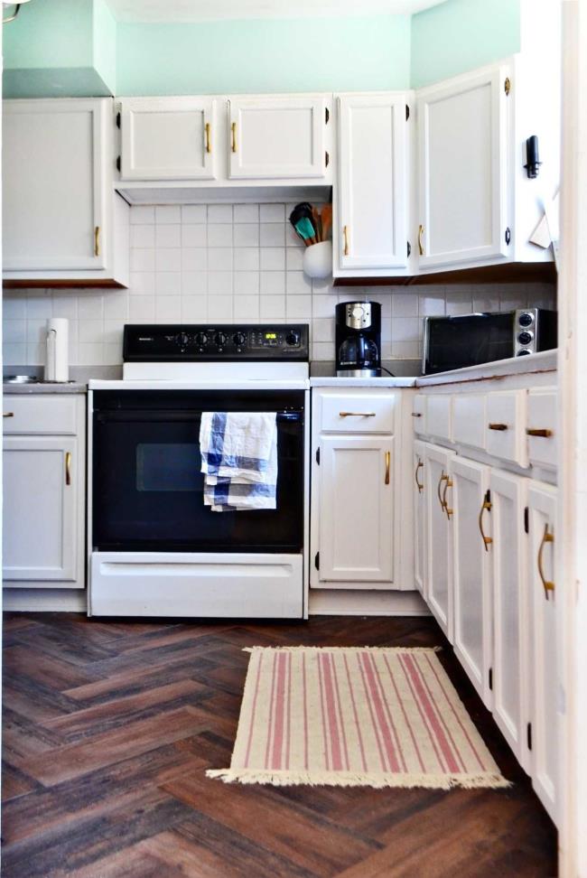 kitchen with mint green accents