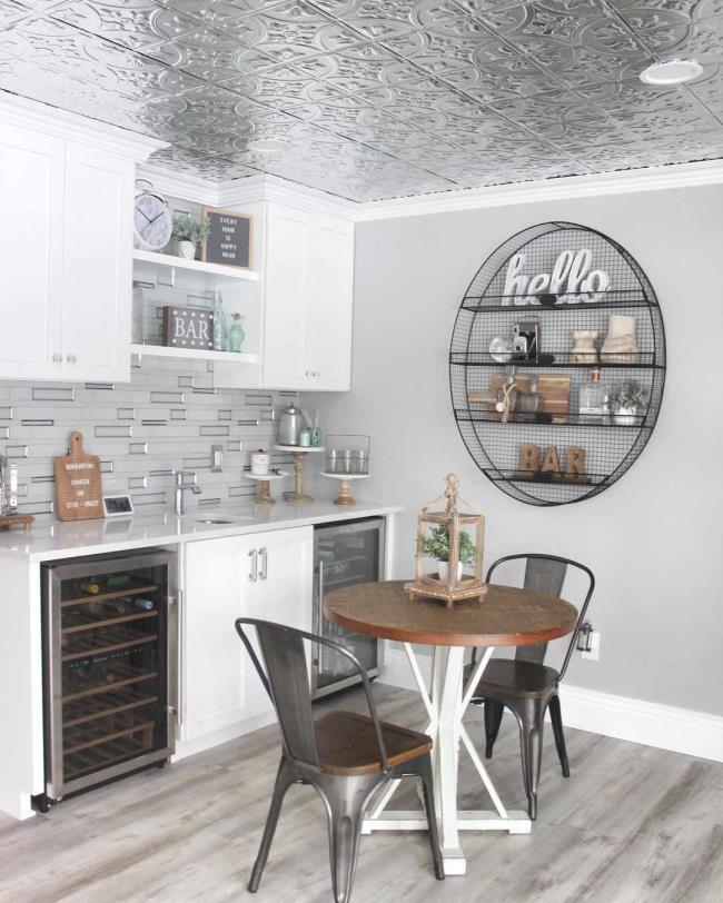 Wet bar with tin ceiling 