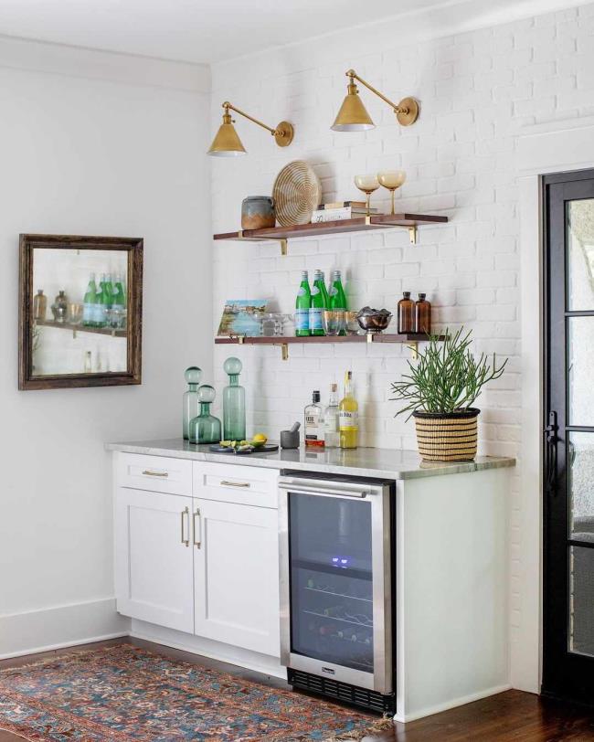 Wet bar with gold lights 