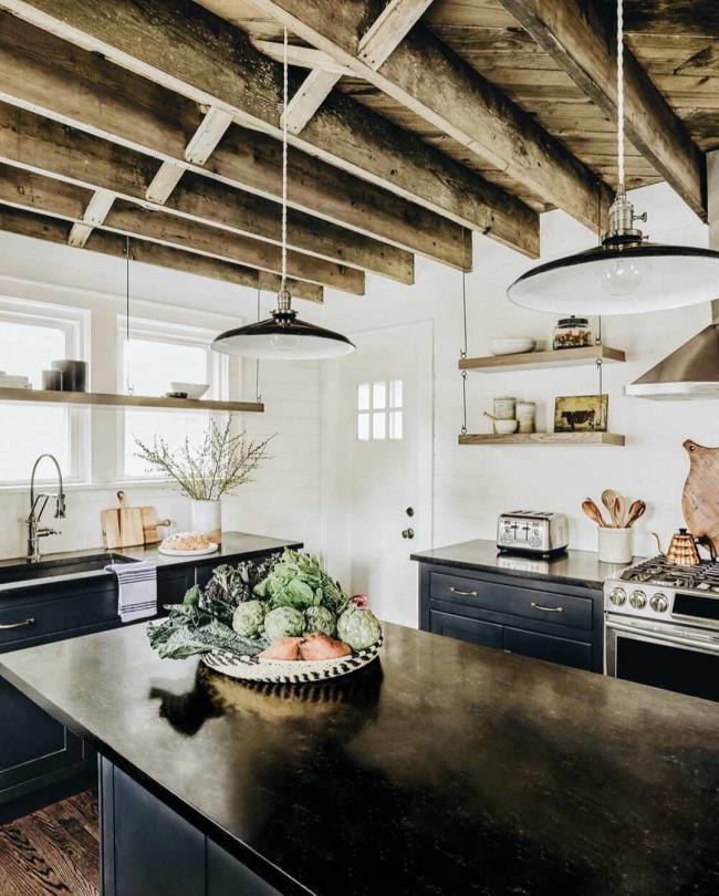 Kitchen with exposed beams