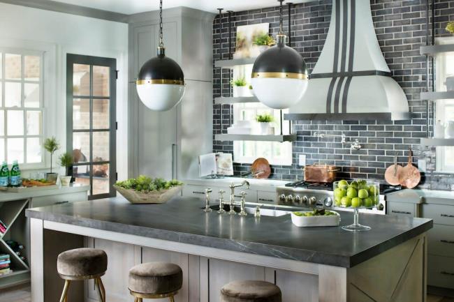 Pietra Gray Ho<em></em>ned Marble kitchen island