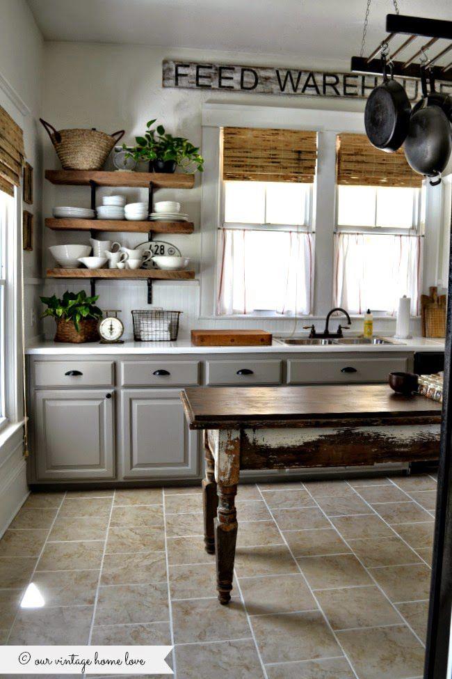 kitchen with gray blue cabinets