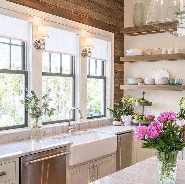 kitchen with wood walls