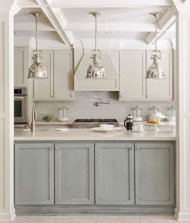 kitchen with white cabinets and gray island