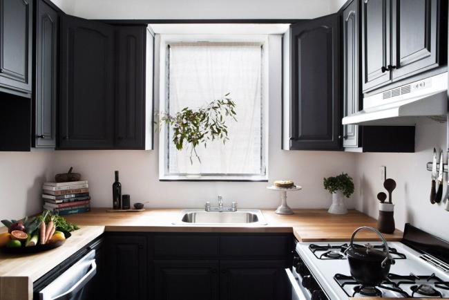 kitchen with deep gray cabinets