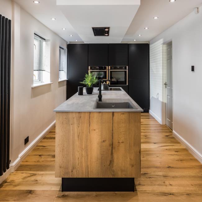 modern scandi inspired kitchen with wood floors