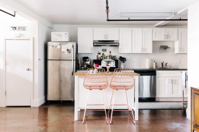 white kitchen cabinets open space