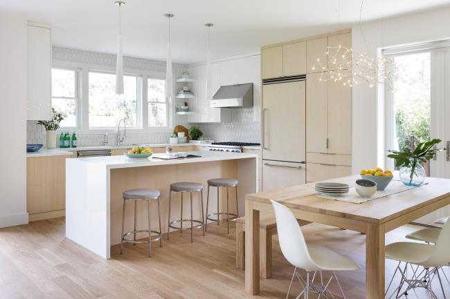 white and natural wood kitchen