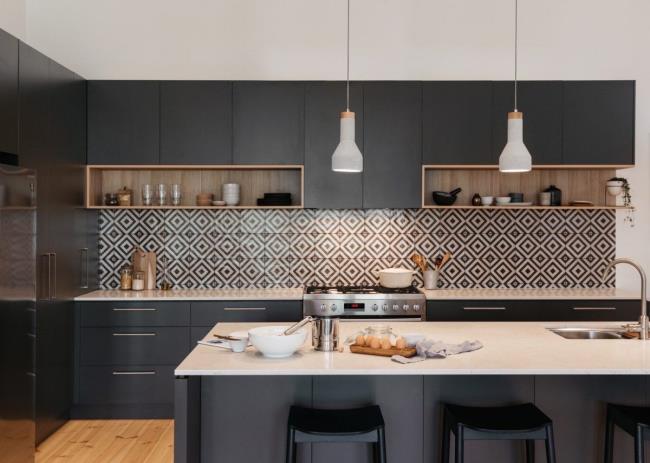 geometric black and white kitchen