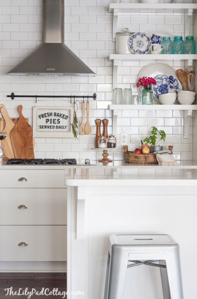 white kitchen with subway tile