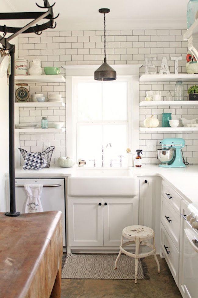 small kitchen with subway tile