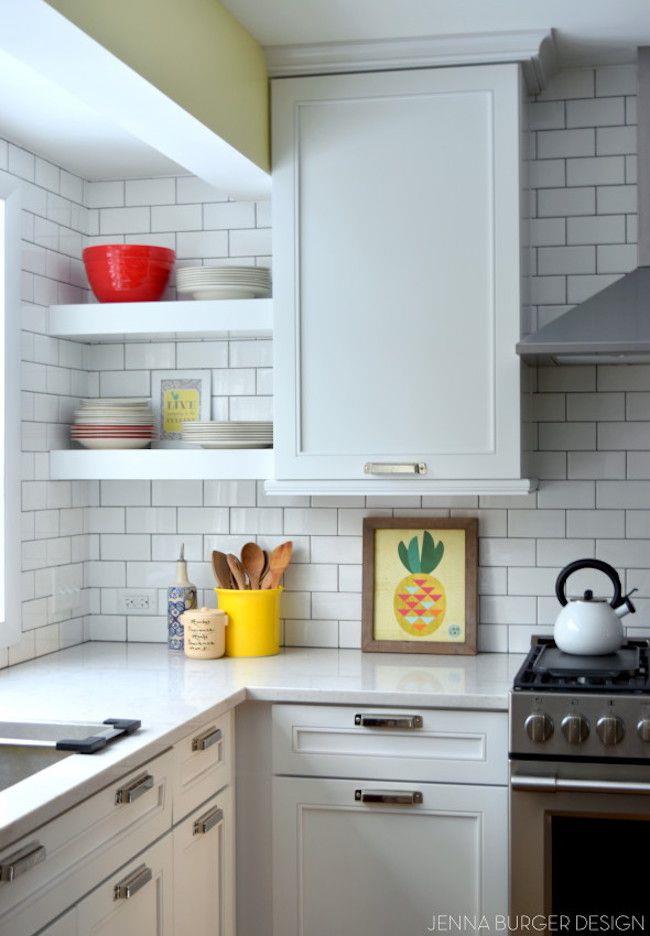 kitchen with shaker cabinets and subway tile