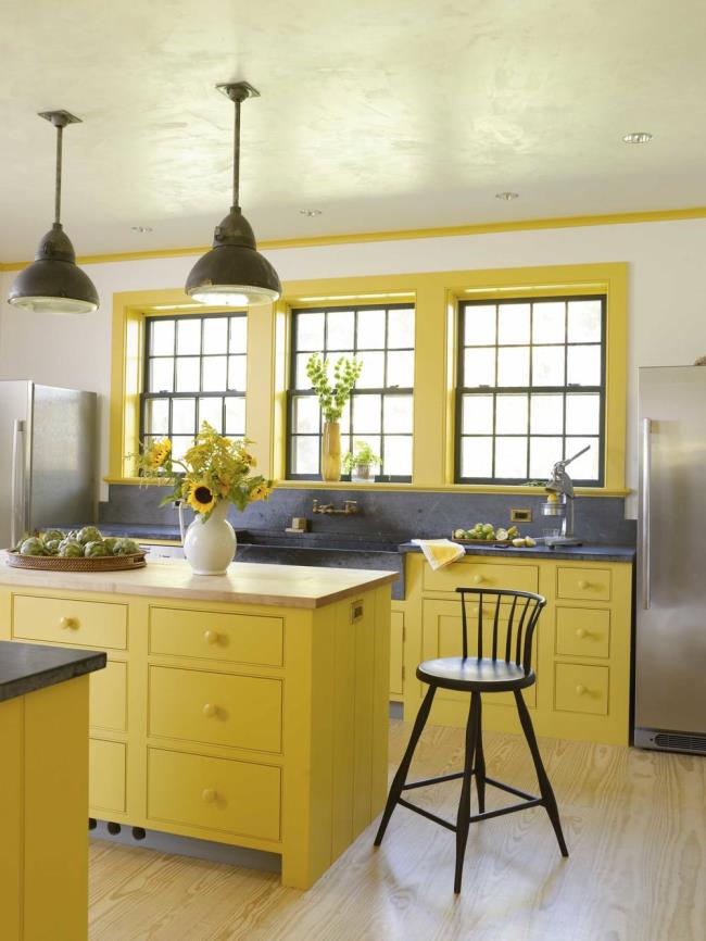 yellow kitchen with soapstone countertops