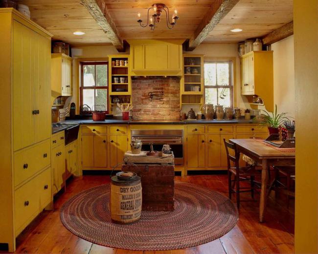 historic remodeled yellow kitchen