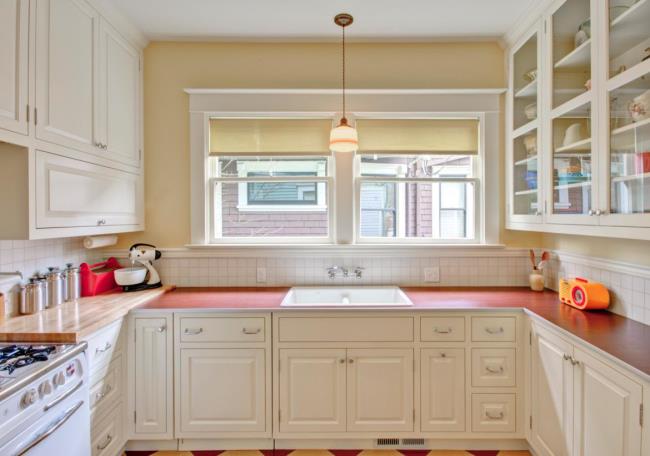 retro kitchen with red laminate countertop