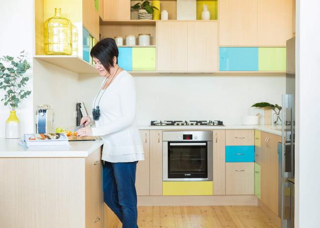 colorful kitchen with laminate countertop