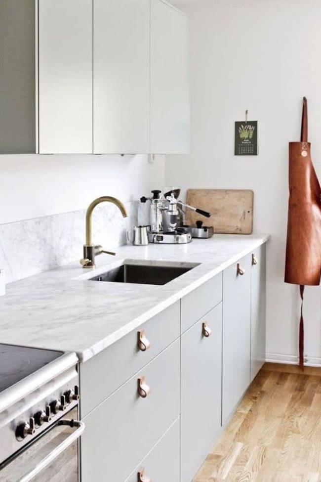 kitchen with leather pulls