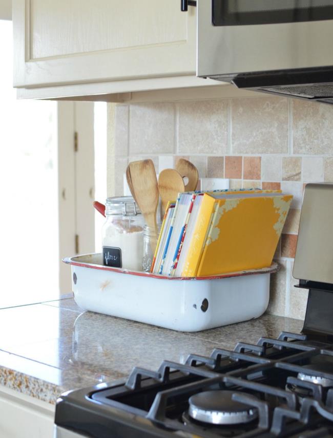 enamel pan on a counter